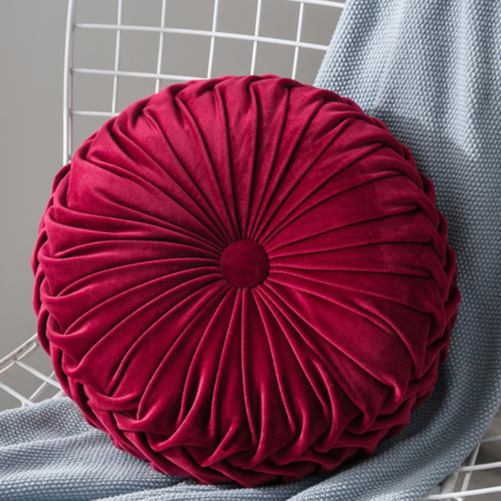 Velvet Pleated Futon Round Floor Cushion Pillow Pouf Throw Home Sofa Decor 33x11cm: B