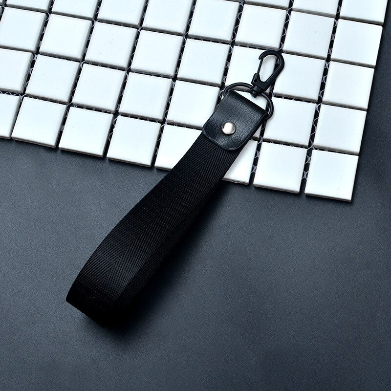 Telefoonband 8 kleuren korte lanyard voor sleutels usb-stick id-kaart mobiele telefoon universele klassieke polyester lanyards touw handband: Zwart