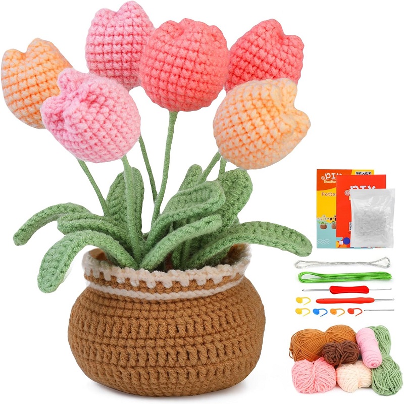 BUDDUR-Kit de tejer de ganchillo con hilo de algodón e instrucciones para tejido de tela, paquete de materiales no acabados DIY