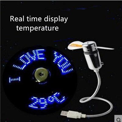 USB Mini Klok LED Licht USB Fan Tijd Klok Verstelbare Desktop Klok Draagbare Flexibele Cool Gadget Tijd Display: Temperature