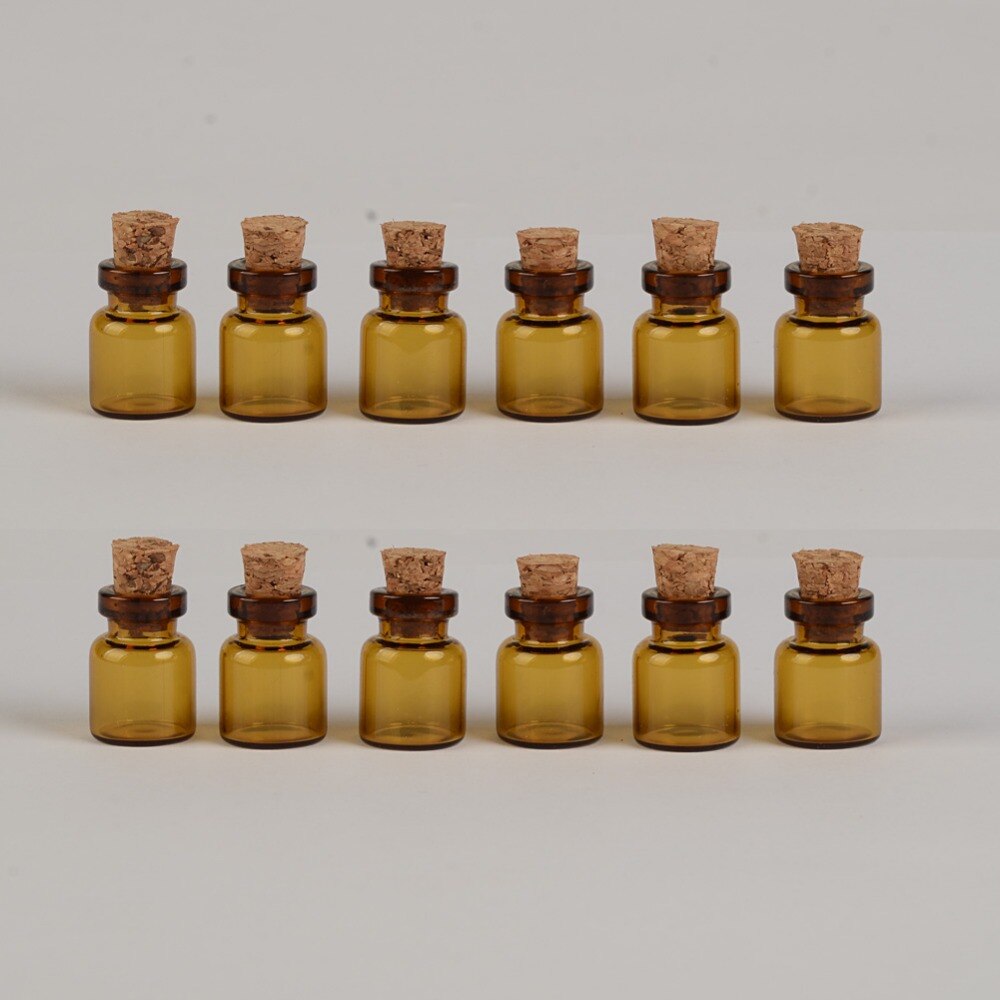 13*24*6mm 1ml Mini Amber Glass Bottles With Cork Empty Tiny Glass Vials Jars Small Wishing Bottle 100pcs/lot