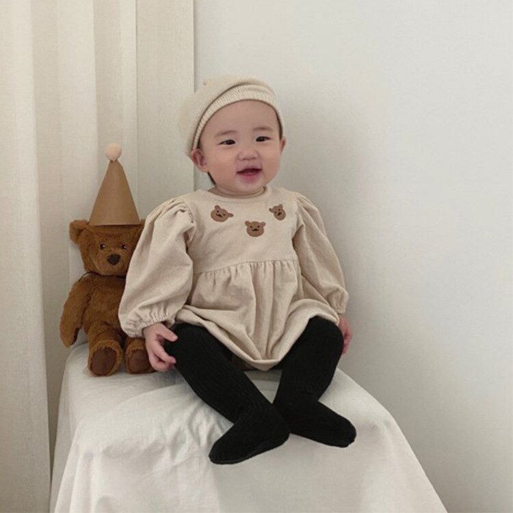 Baby Bodysuits Leuke Kleine Beer Borduren Lange Mouw Baby Meisjes Bodysuit Losse Kids Jongens Jumpsuit Lente Kleding