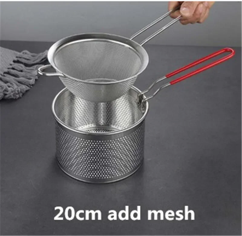 304 Rvs Koekenpan Gebakken Mand Koekenpan Filter Voedsel Vergiet Olielek Cacao Zeef Mesh Noodle Dumplings Zeef: WHITE
