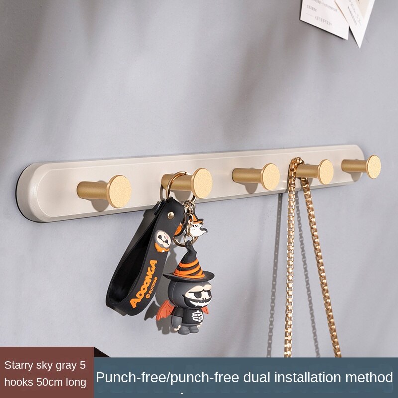 Kledingrek Muur Opknoping Muur Gemonteerde Ponsen-Gratis Kleding Haak Muur Ingang Achter Entree Garderobe Licht Luxe Kleding haak: Gray 5 hook