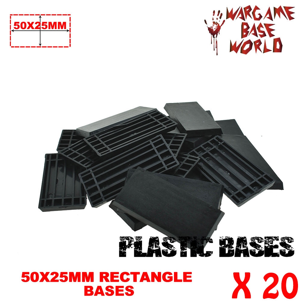 20 STKS Rechthoekige Bases 50x25mm base plastic zwart voor wargames en tafel games