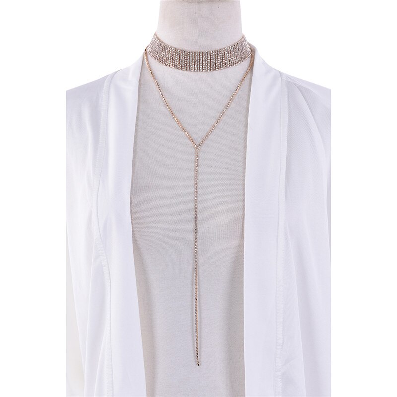 Collares de clavícula de mujer T Logan, gargantilla de cristal de lujo, Collar de diamante de imitación, Collar de joyería para mujer, 41 cm, 1 ud.: De oro y de color