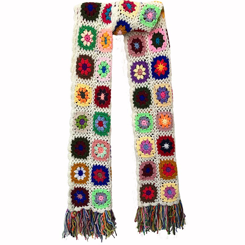 Handgjorda halsdukar kvinnor tofs halsduk wraps 200*27cm stora virkade blommor halsdukar höst vinter handgjorda filt halsduk