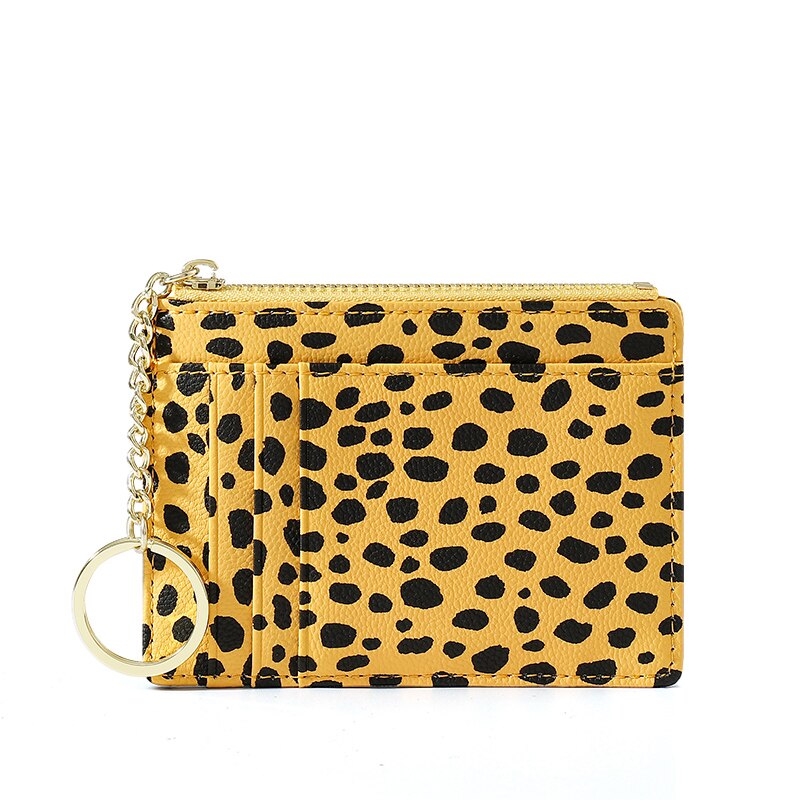 Leopard drucken Karte Halfter für Frauen Super Dünne Kleine Weibliche Brieftasche Pu Leder Mini Geschäft Ich würde Kreditkarte fallen Frauen der KeyChain: Gelb