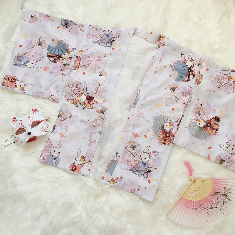 Flower Print Kimono Coat Japanese Traditional Haori Top Kawaii Girls Sakura Warrior Streetwear Yukata Cat Cute Cardigan: Color4