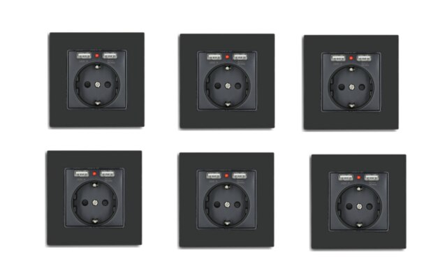 BSEED EU Standard Wall Socket With Double USB Wall Decorative Socket Dual Black Golden White Glass Panel