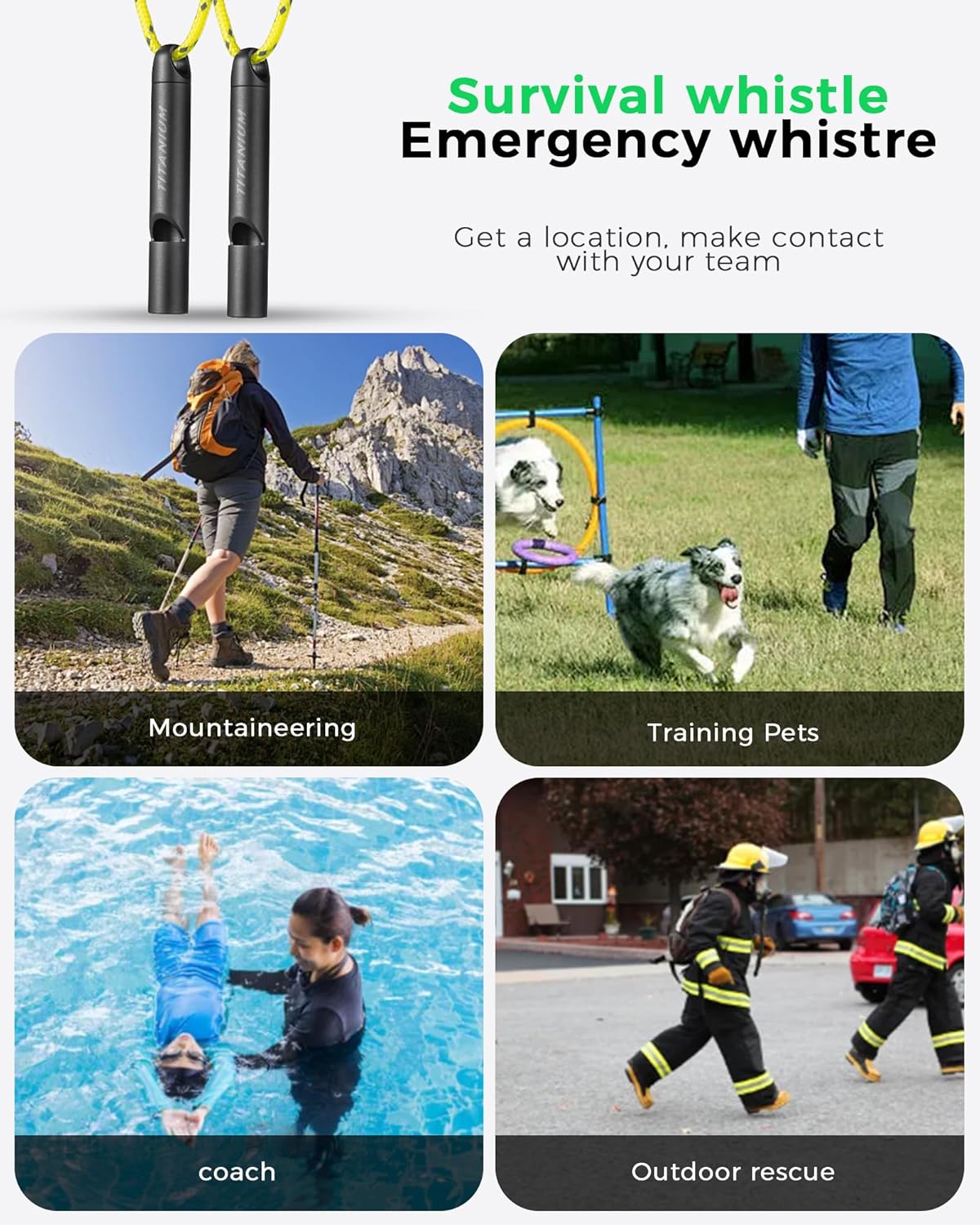 TISUR Titanium Emergency Whistle, Survival Safety Whistles for Coaches,Dog Training,Hiking, Life Saving-Loud up to 120db