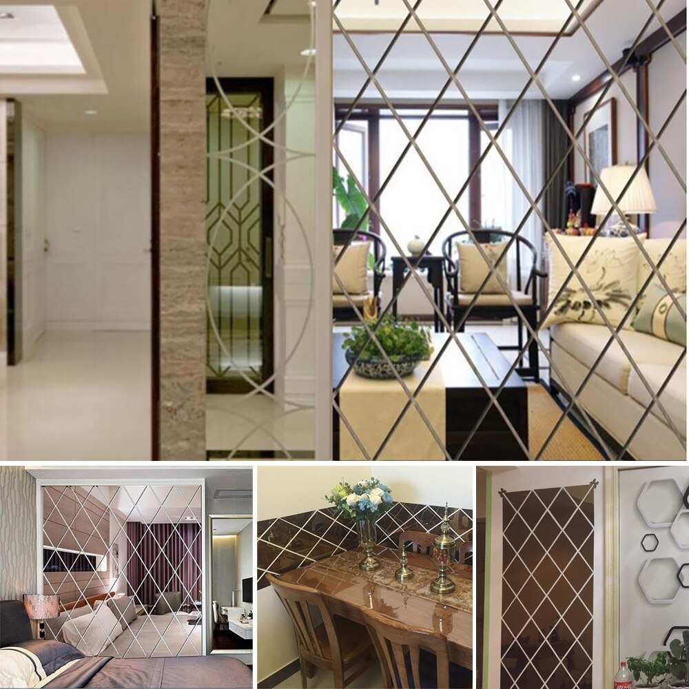 Diamond Spliced Mirror Stickers Self Adhesive Removable Acrylic Mirror Sheets Wall Decals For Home Art Room Bedroom Background