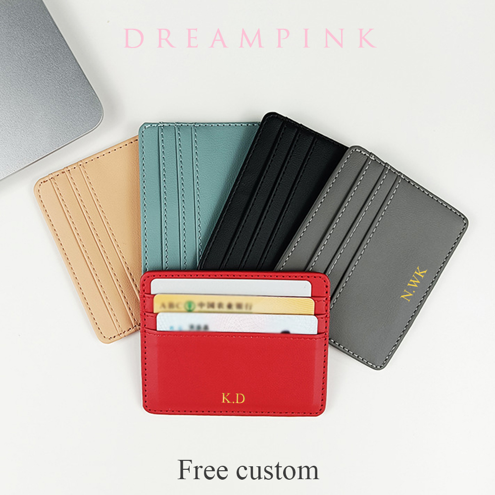 Classic Custom Letters Slim Wallet Personaliseren Initialen Mini Pu Leather Credit Card Houder Logo Diy Vrouwen Mannen Kaarthouder