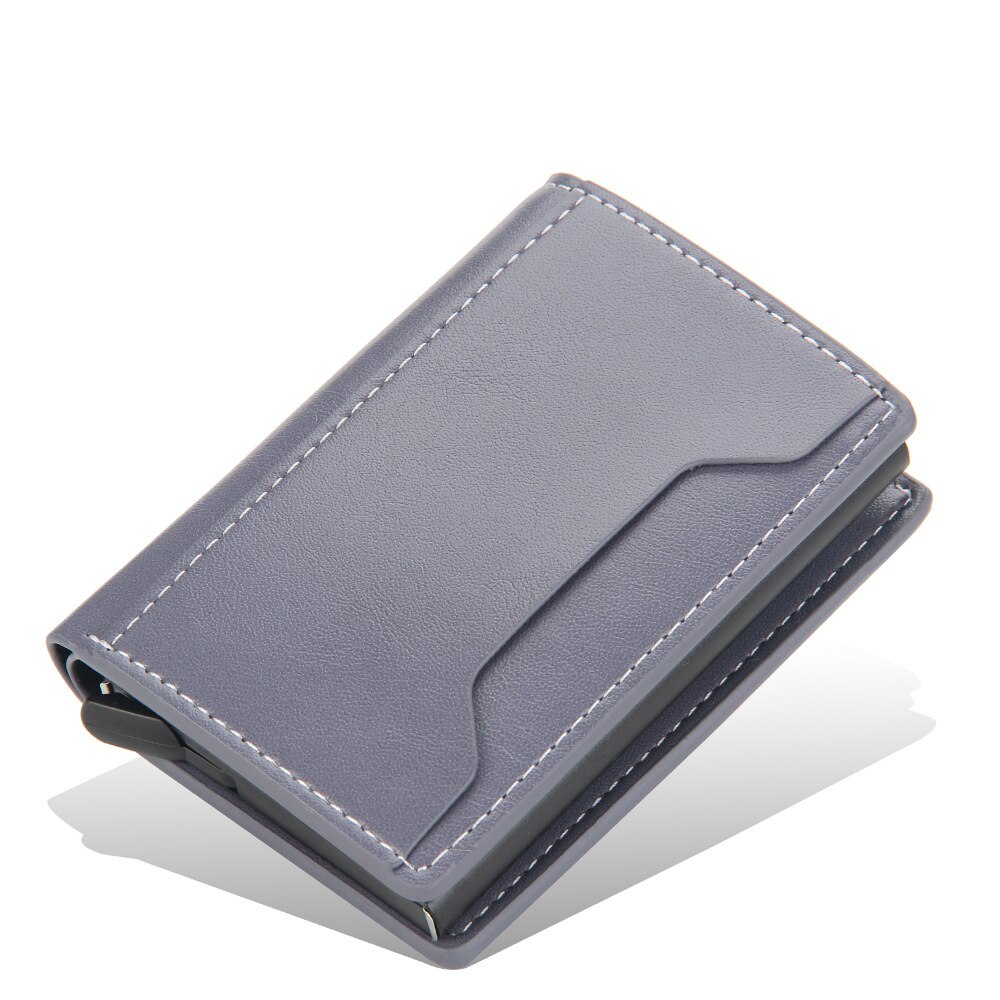 Mænd slim pung pu læder id-kortholder rfid anti-tyveri smart pung aluminiumslegering kreditkortholder mini pung til kvinder: Lysegrå
