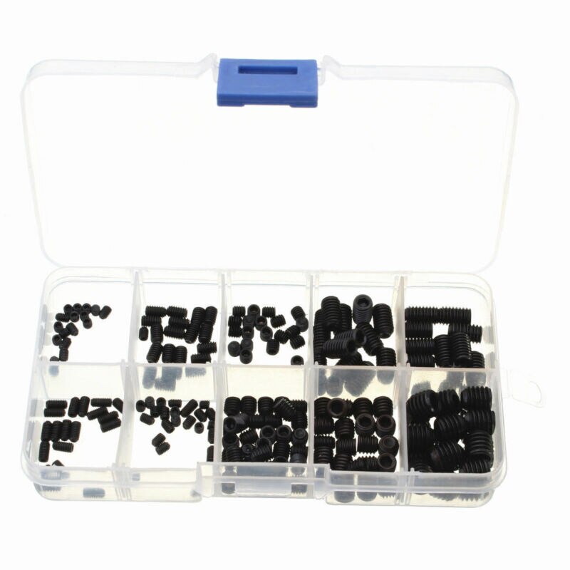 200pcs Black Allen Head Socket Hex Set Grub Screw Cup Point Assortment Kit + Box