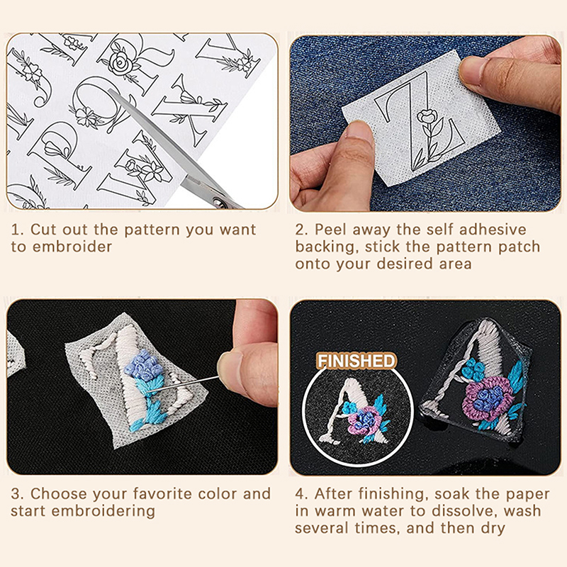 2pc Water Soluble Stabilizer Embroidery Stick And Stitch Embroidery Paper Tear Away Embroidery Stabilizers With Flower Patterns