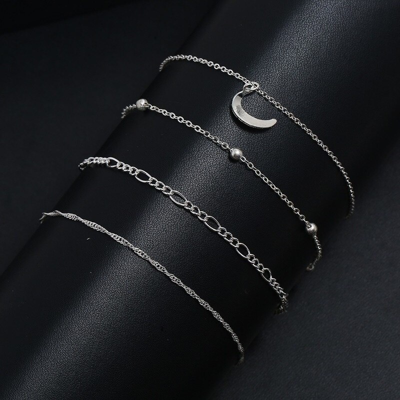 Bohemian Layer Ketting Maan Armband Op Been Enkelbanden Voor Vrouwen Vintage Zilver Kleur Verstelbare Metalen Enkelband Beach Sieraden