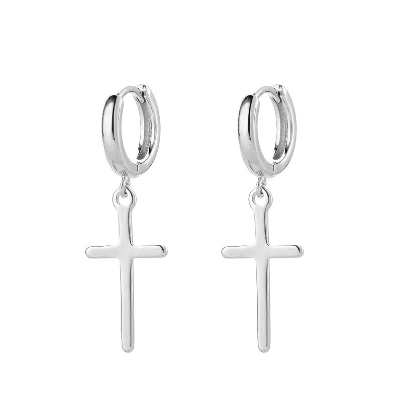 Personalidade cruz pingente hoop brinco 925 prata esterlina hypoallergenic orelha jóias para mulheres presentes