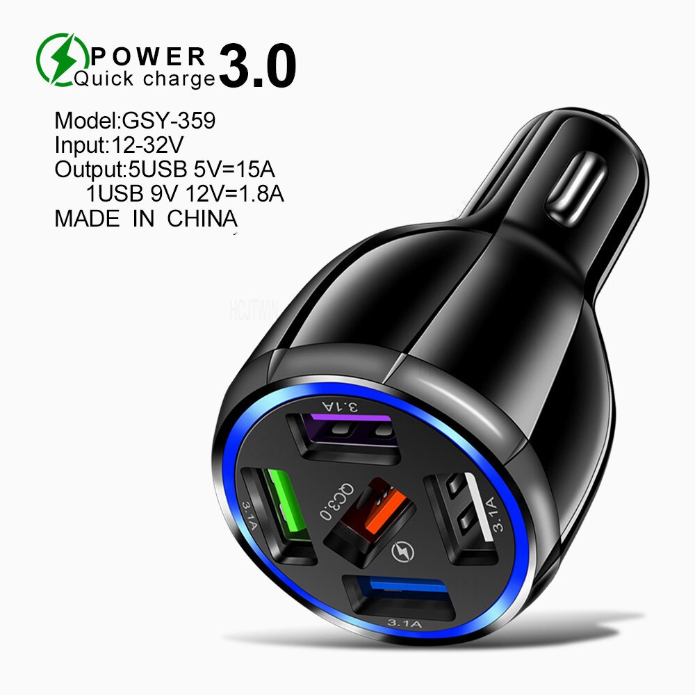 60w 15a 5 usb car charger  qc 3,0 fast charger led fast charging for iphone 12 samsung xiaomi huawei mobile phone charger adapter