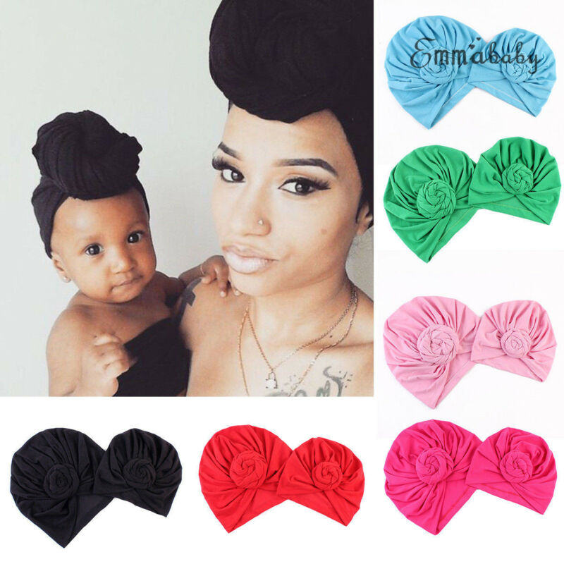 Baby Hüte Sets 2Pcs Mutter Tochter Passenden Kappen Baumwolle Solide Knoten Kopf Abdeckung Hut Wrap Turban Kappe Weiche Feste neue