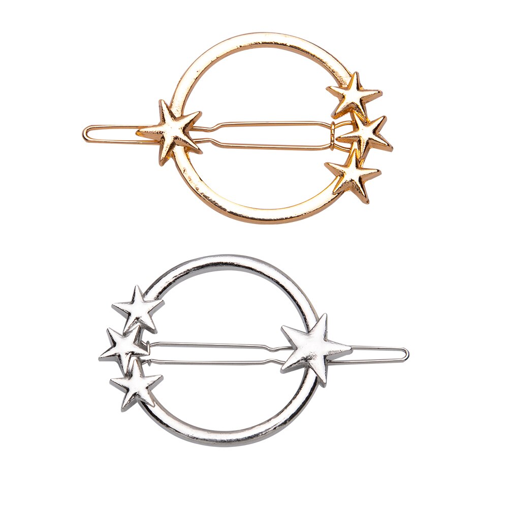 2Pcs Hollow Geometrische Haar Clip Voor Vrouwen Elegante Driehoekige Moon Star Cirkel Metalen Barrette Haarspeld Hoofd Accessorie: set 8