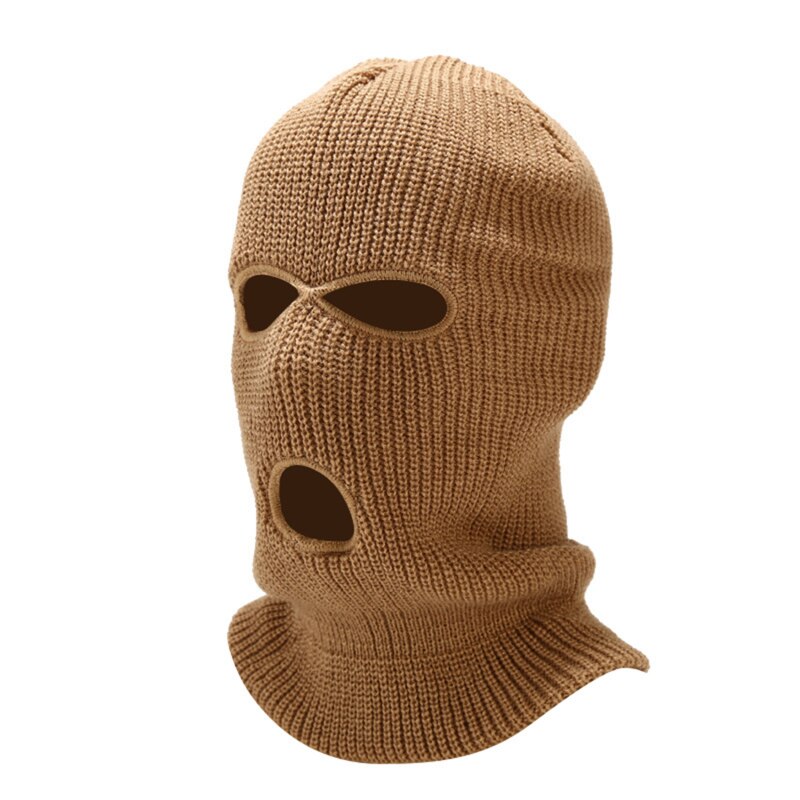 Gorro de lana con tres agujeros para hombre y mujer, gorro de punto antiterrorista, ladrón, fresco, máscara térmica para exteriores, cálido: Khaki