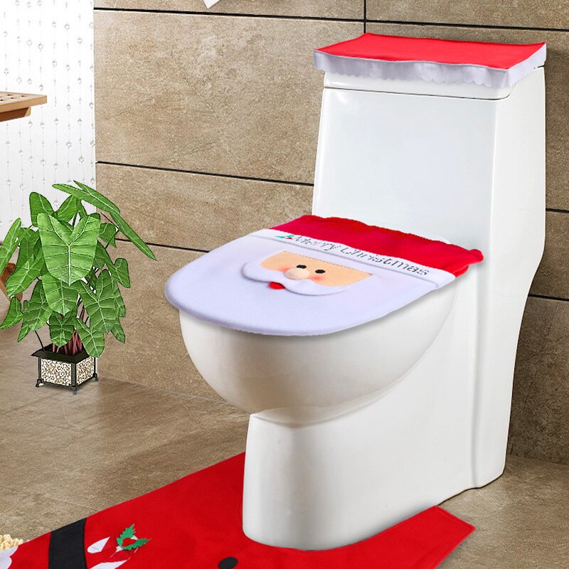 Kerst Toilet Seat Cover Set Tapijt Happy Santa Feestelijke Set Badkamer Wc Mat Wc Accessoires Kerstversiering