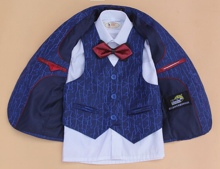 Conjunto de roupa social para meninos, 4 peças, jaqueta, colete, calça, gravata borboleta, casamento, tamanho de alta qualidade, 2 anos a 12 anos