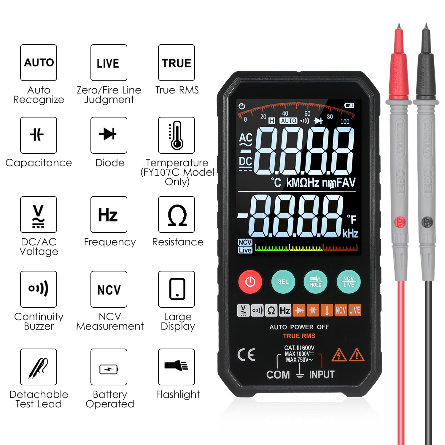 Digital Multimeter 6000 Counts True RMS Universal Meter High Accuracy Smart Measure AC/DC Voltage Resistance Capacitance Test