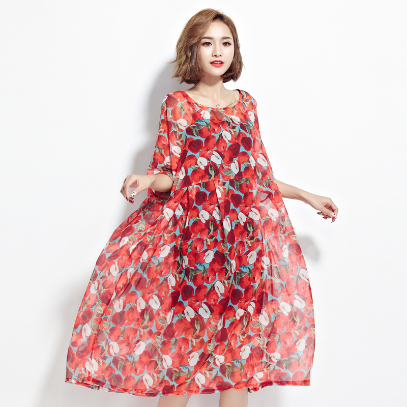BelineRosa Plus Größe Frauen Strand Kleid Böhmischen Stil rot Apfel Druck 2 Stck Kleider Große Größen Frauen Weibliche TYW00332