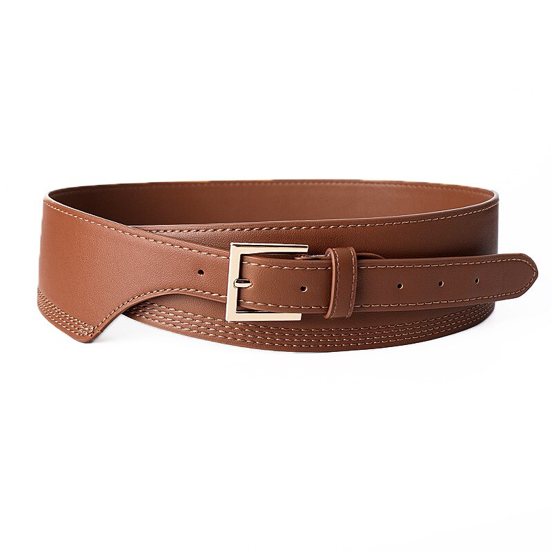 Luxe Dames Brede Riem Elastische Vintage Gesp Lederen Wide Mode Wilde Pin Gesp Vrouwen Riem Taille Afdichting Riem X208: Style 2-Brown