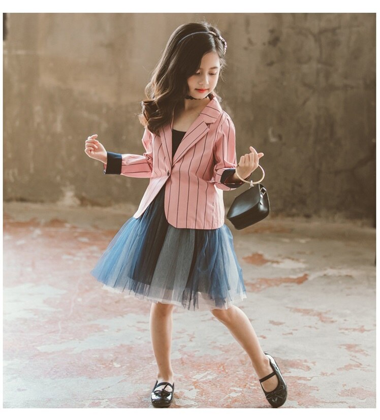 Nueva Ola ropa para niños niñas Bebé Ropa de primavera y otoño niñas traje pequeño falda de malla de color sólido dos- traje de pieza