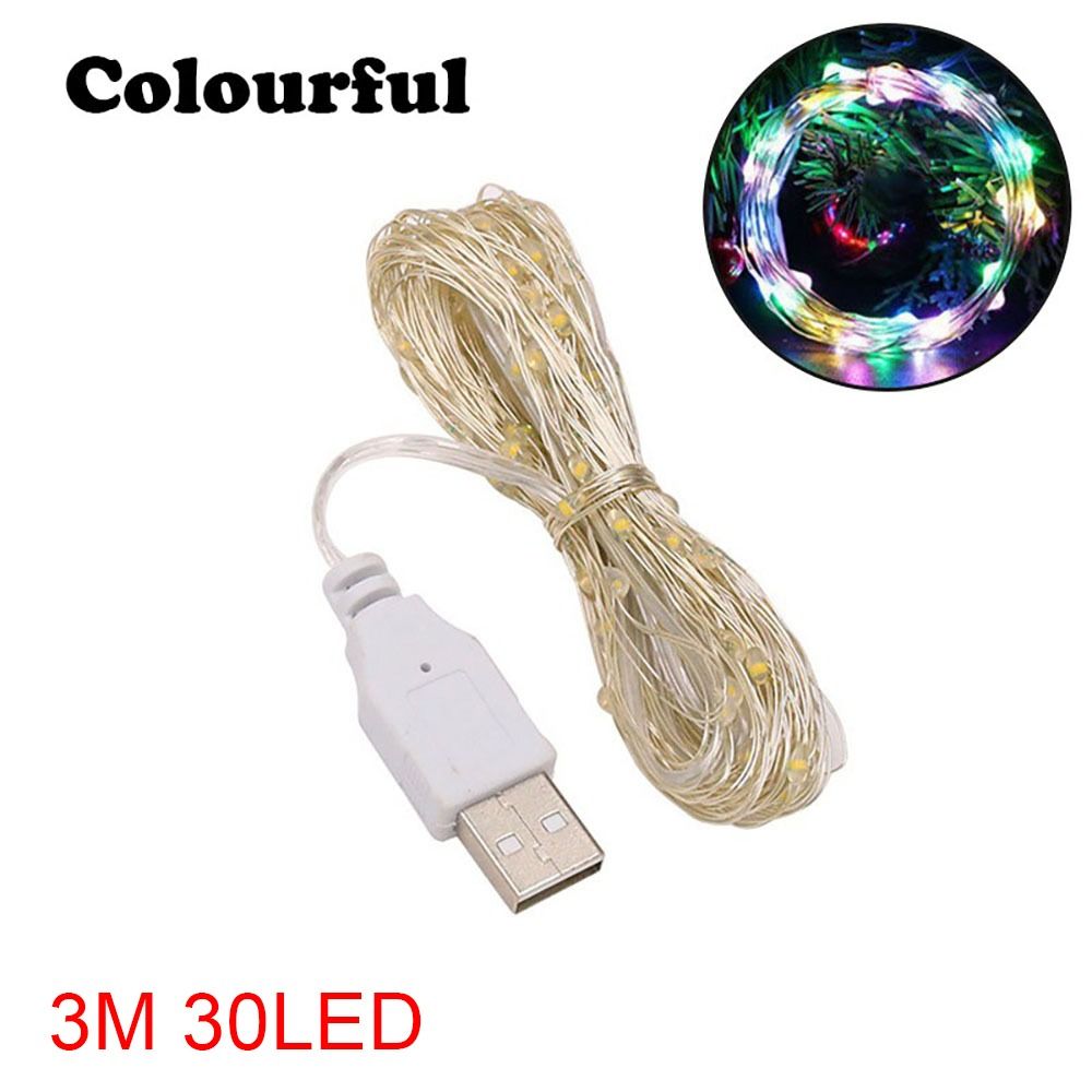 1/2/3/5M/0M USB LED String Lights Copper Silver Wire Garland Light Waterproof Fairy Light For Christmas Wedding Party Decoration: Pink