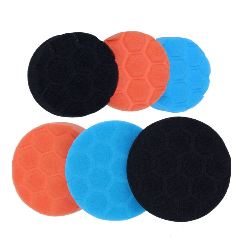 6 Pcs Hex-Logic Buff Buffering Polishing Pad Kit for Auto Car Polisher 3 Inch & 4 Inch
