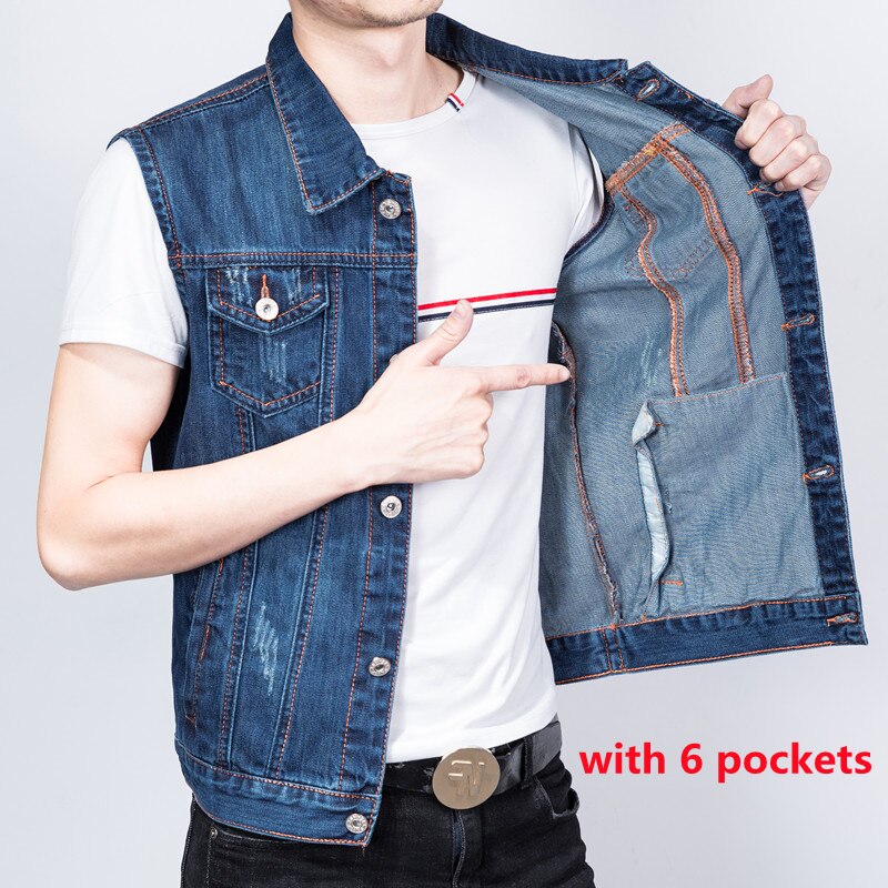 Chaleco vaquero informal para hombre, chaqueta sin mangas con 6 bolsillos, talla grande 4XL 5XL
