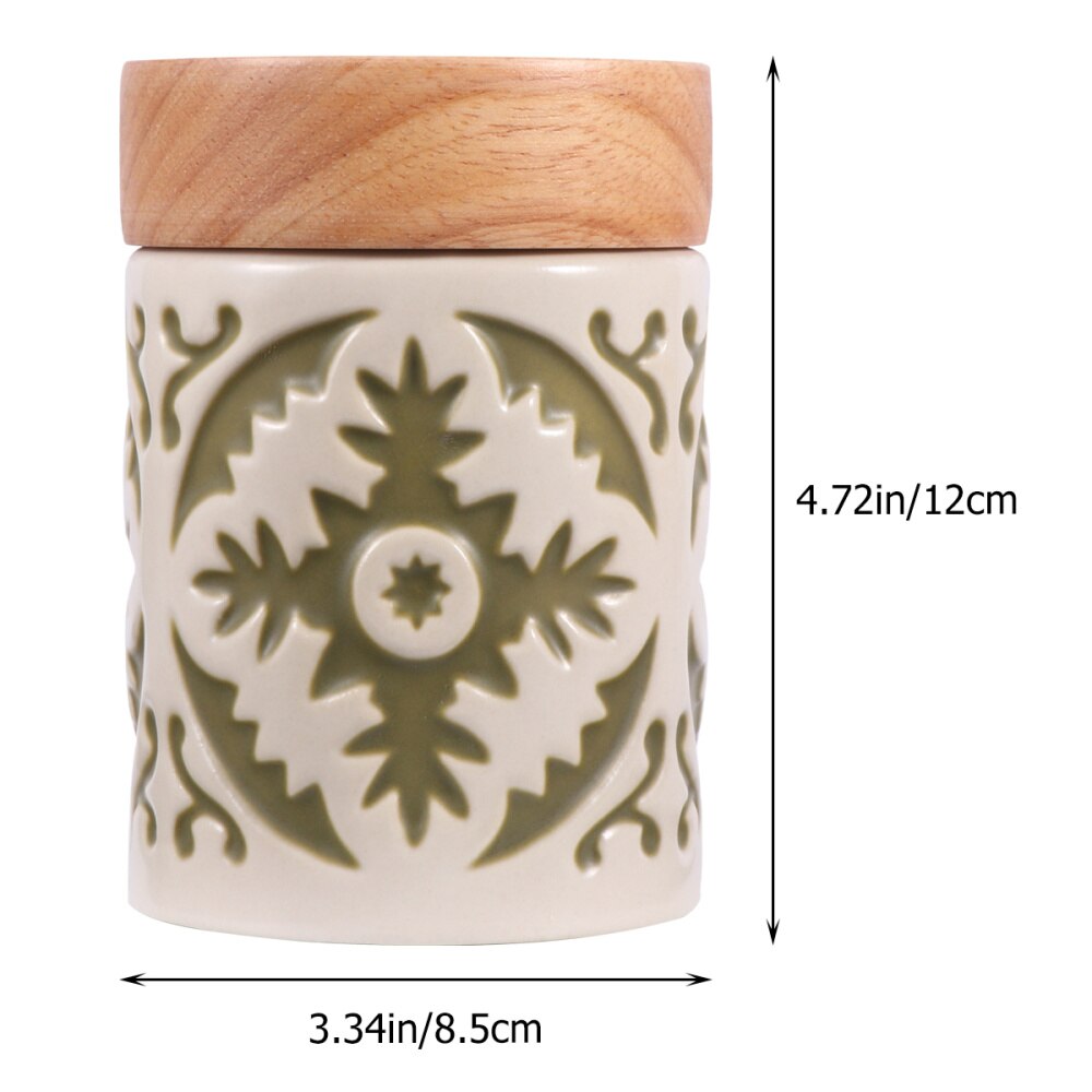 Ceramic Grain Canister Food Kitchen Sealed Storage Container Empty Storage Jar Dried Fruit Jar with Wooden Lid (Red)