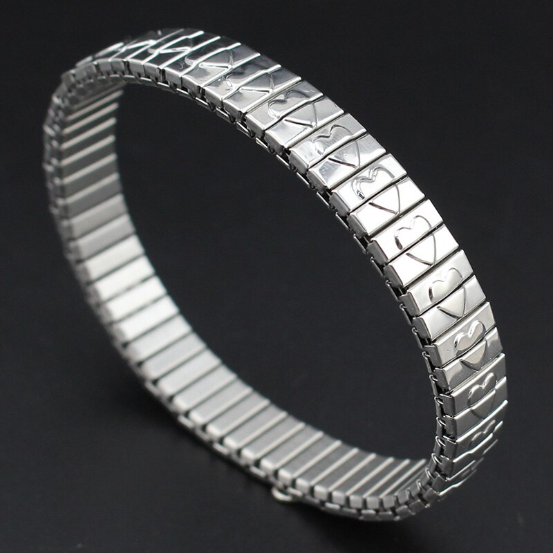 Hapiship Latest Trend Among Western 9mm 18cm Women Men's Classic Elastic Stainless Steel Cool Heart Bracelet Bangle MY06