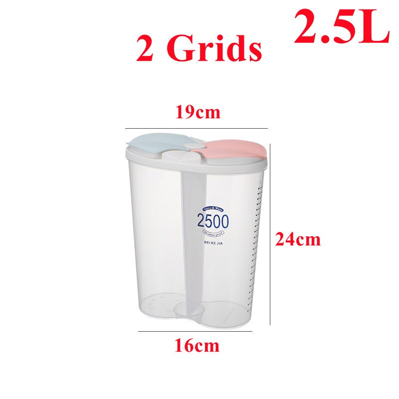 1.5/2/2.5/3L Plastic Food Storage Container with Lid Kitchen Storage Box Refrigerator Noodle Multigrain Jars Home Food Container: 2grids-2500ml