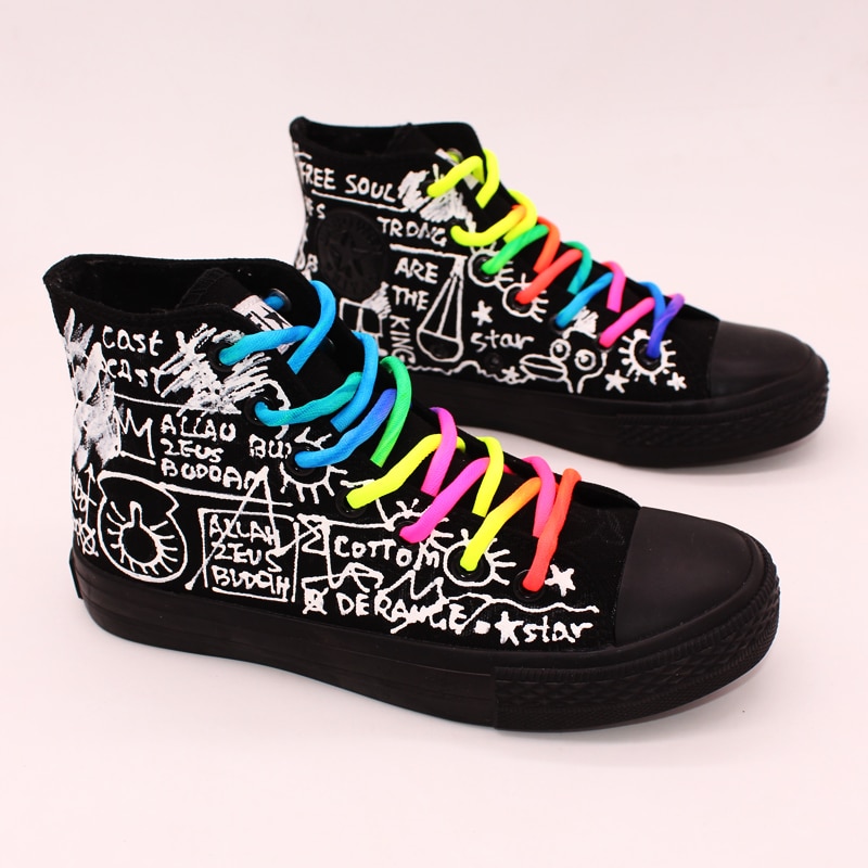 Nyheter håndmalte lerretssko kvinner høy topp kule uformelt lerretssko menn joggesko låve flate gåsko stor størrelse