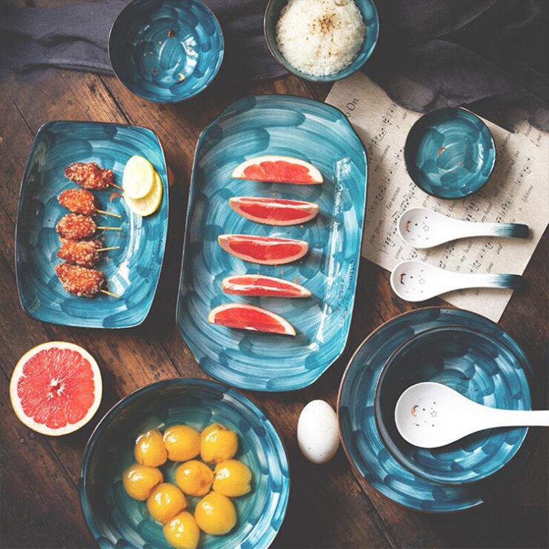Nordic hand-painted starry sky ceramic Plate Set Kitchen Plate Ceramic Tableware Food Dishes Rice Salad Soup Noodles Bowl Dish