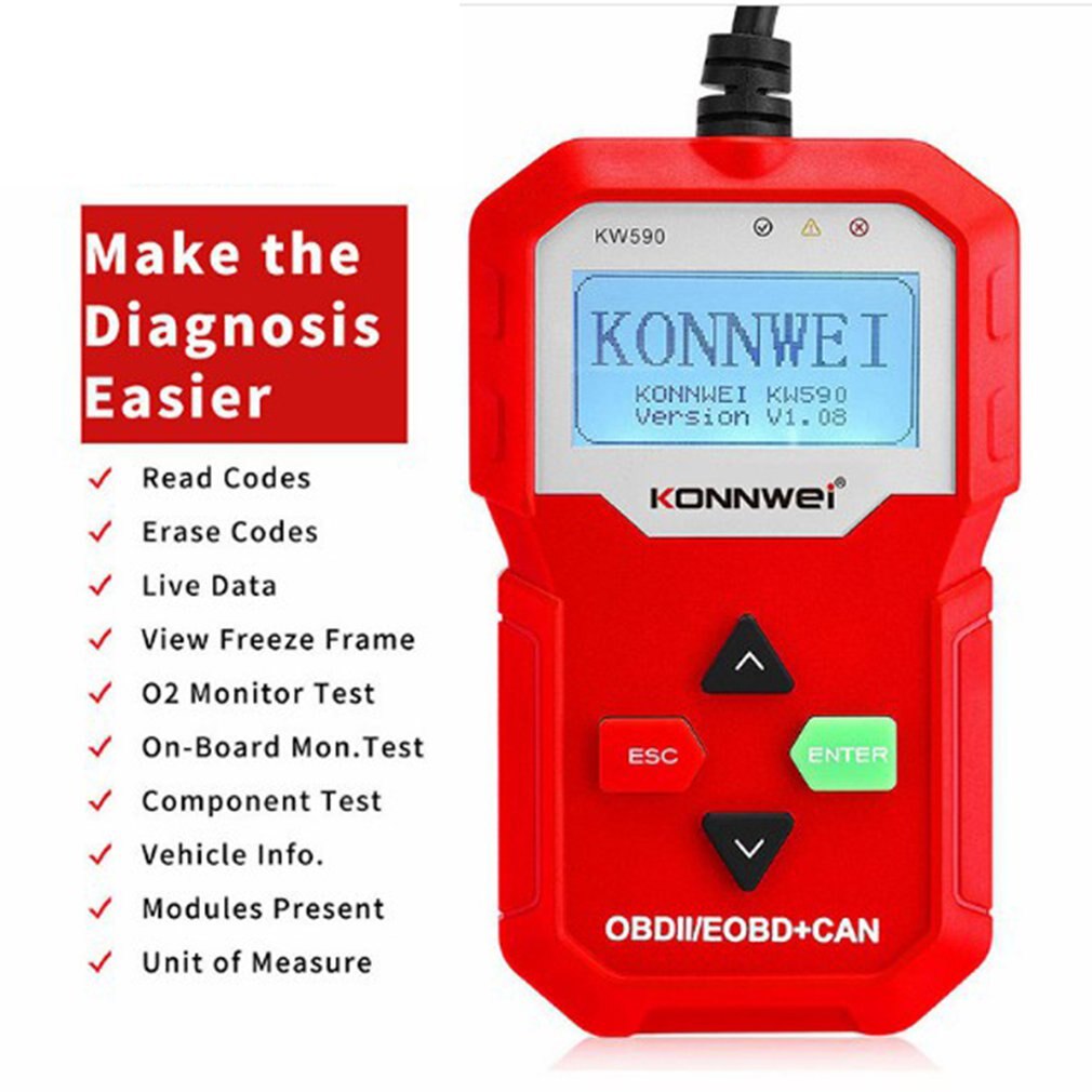 KW590 OBDII/EOBD Scanner Car Code Reader Car Diagnostic Scan Tool With Easy-to-Read LCD Display Portable Bag