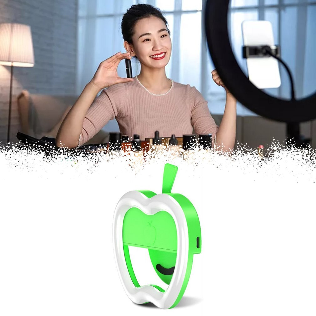 Luz de relleno de teléfono móvil en forma de manzana, para teléfono móvil externo, Flash de selfi de belleza, redonda, luz duradera de relleno en vivo