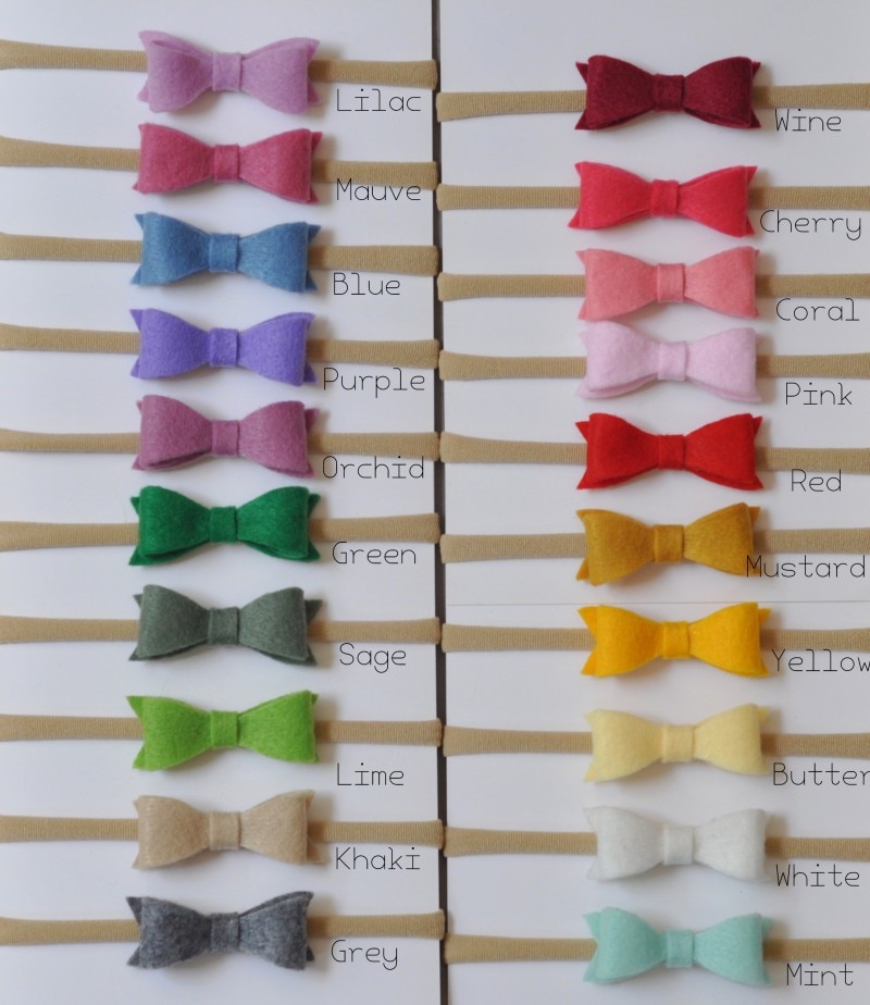 20pcs/lot Handmade Mini Felt Bow Headband Cute Bow Nylon Hair Band For Infants Baby Hair Accessory