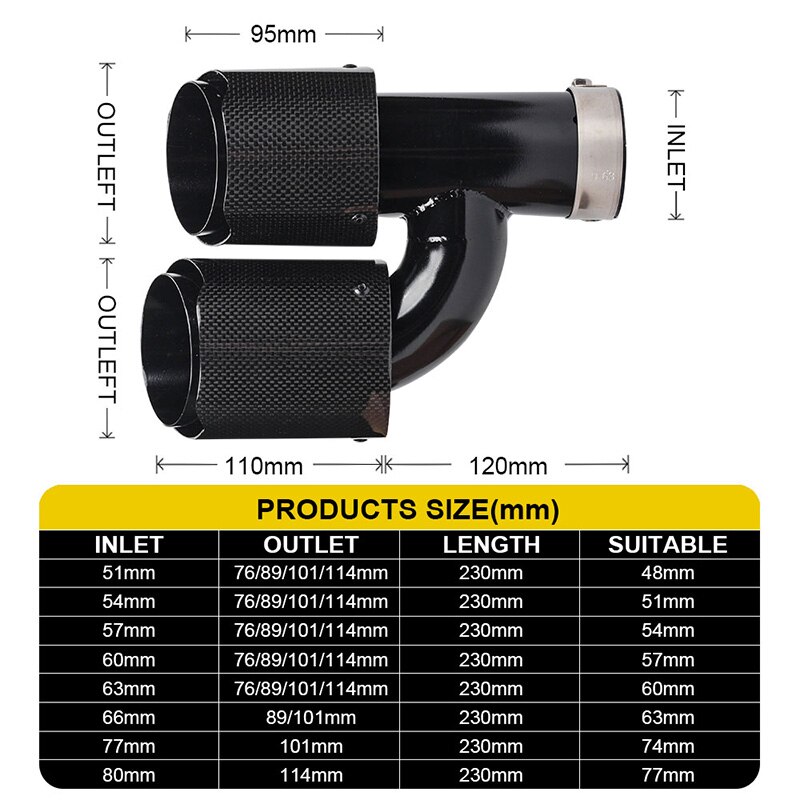 Ongelijke Glossy Carbon Fiber Uitlaatpijp Auto Dual H Model Uitlaat Uitlaat Tips Rechts Titanium End Tip Universele