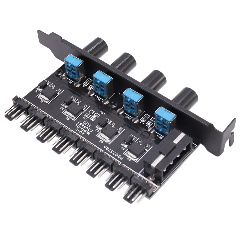 PC 8 Channels Fan Hub 4 Knob Cooling Fan Speed Controller For CPU Case HDD VGA PWM Fan PCI Bracket 12V Fan Control Power Supply