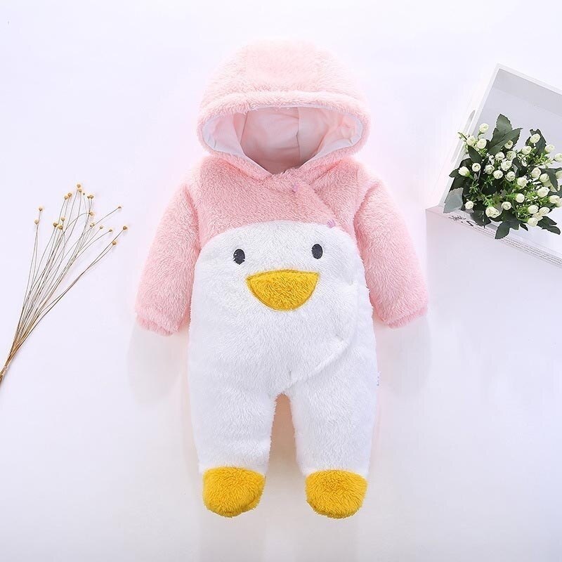 Baby Herfst En Winter Warme Lange Mouw Leuke Romper Kinderkleding Pasgeboren Penguin Winter Buitenste Rompertjes Baby Sleeper: pink / xl