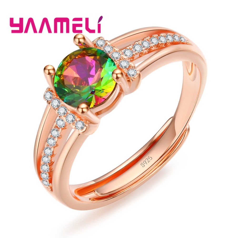8 disegni in argento Sterling 925 apertura regolare anello per fedi nuziali per uomo donna chiaro/arcobaleno mistico zircone cubico accessori per feste: Blu
