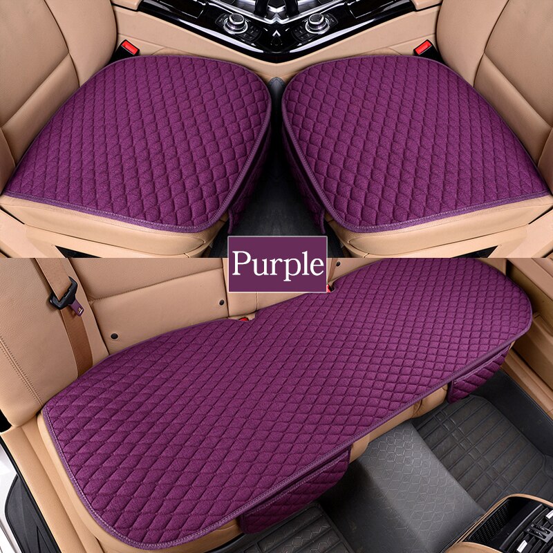 Housses de siège universelles pour véhicule en lin, tapis de protection pour véhicule respirant, tapis de protection pour automobiliste respirant, pour les quatre saisons, accessoire: purple 3 piece