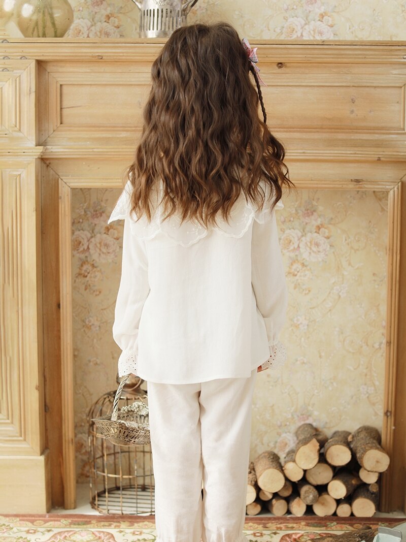 Set pigiami in pizzo ricamato Lolita per bambina. Top + pantaloni stile reale. set pigiami in pizzo per bambini Vintage per bambini.