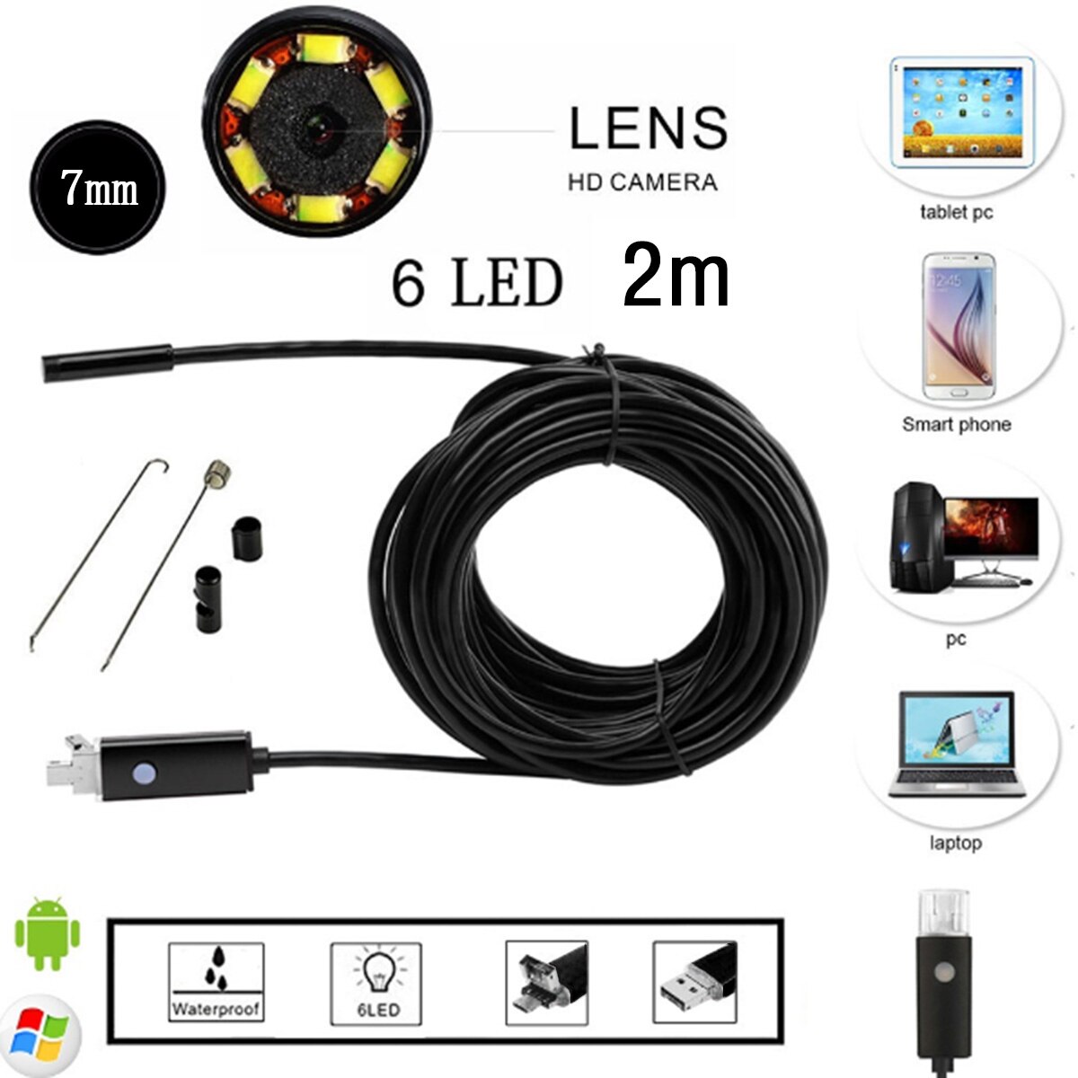 Built In 6LED Mini 2-IN-1 Endoscope Professionally To Help You See What You Cannot See And Touch